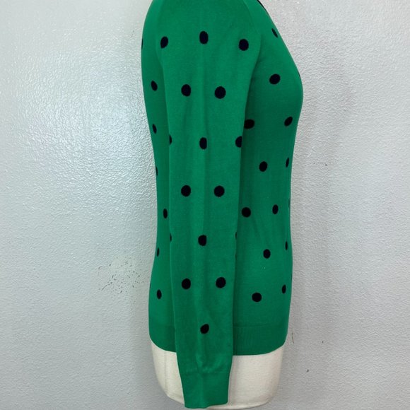 J. Crew Women’s Crew Neck Pullover Sweater Green with Navy Polka Dot XS - Picture 5 of 7
